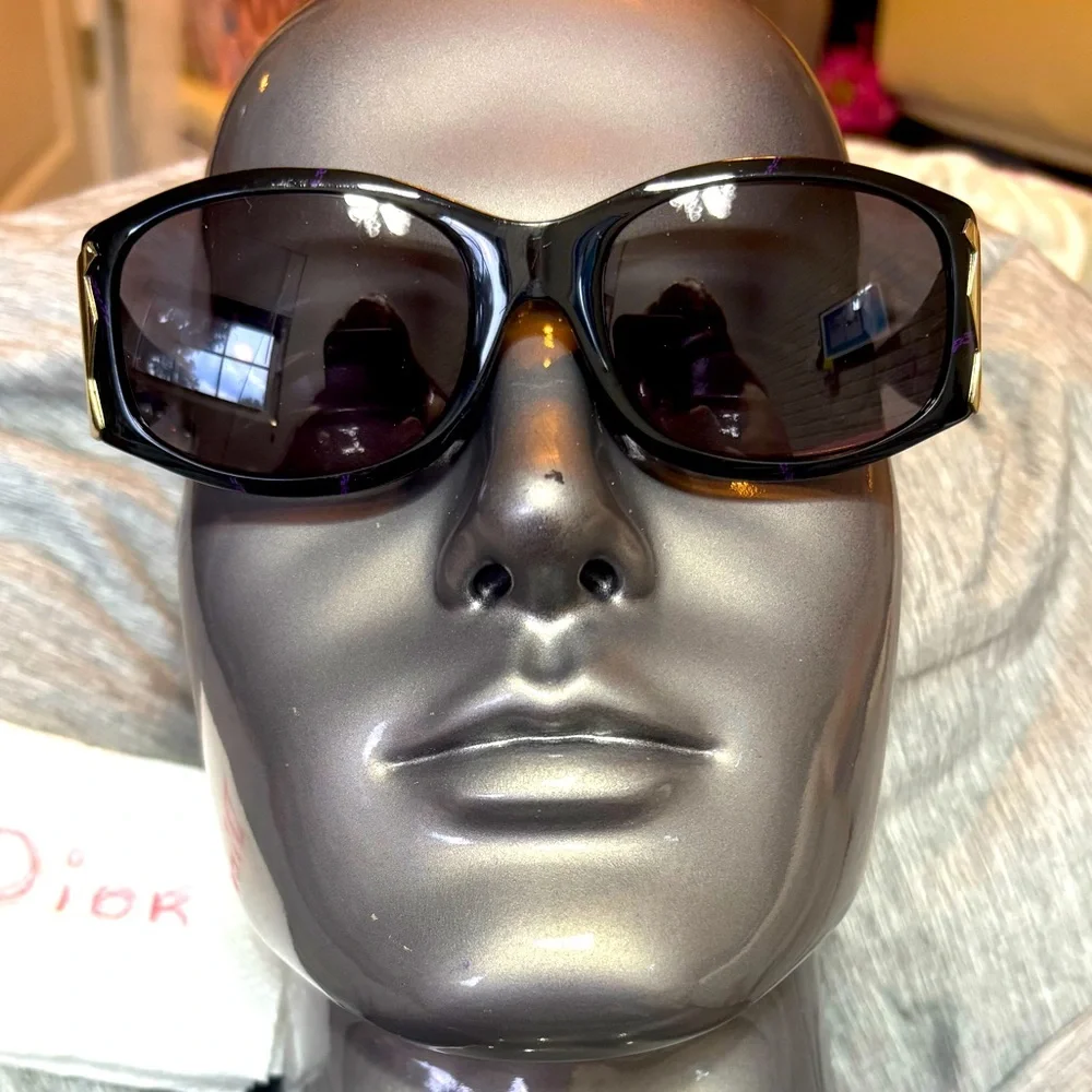 Dior Glossy Black Sunglasses Brown gold temple CD